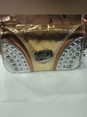 Fendi Gold and Silver Studded Shoulder Clutch